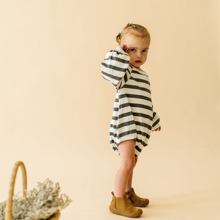 Organic Bubble Romper - Slate Stripes by Makemake