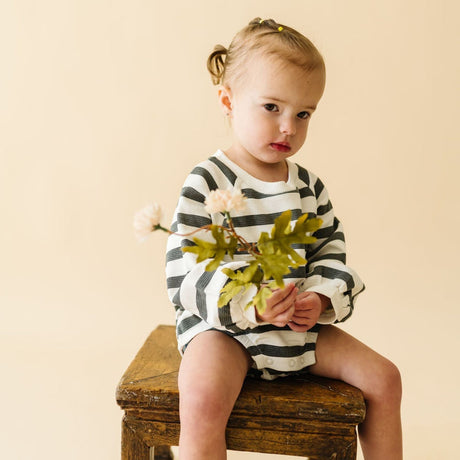 Organic Bubble Romper - Slate Stripes by Makemake