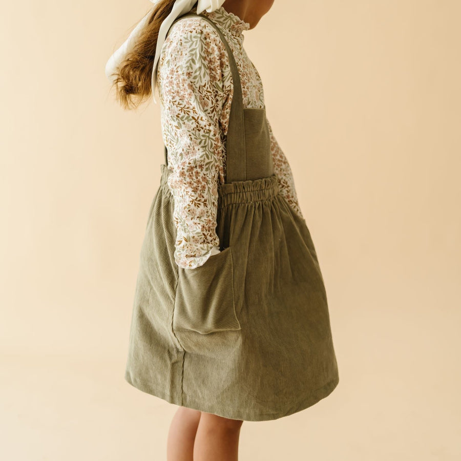 Organic Corduroy Pinafore Dress - Olive by Makemake