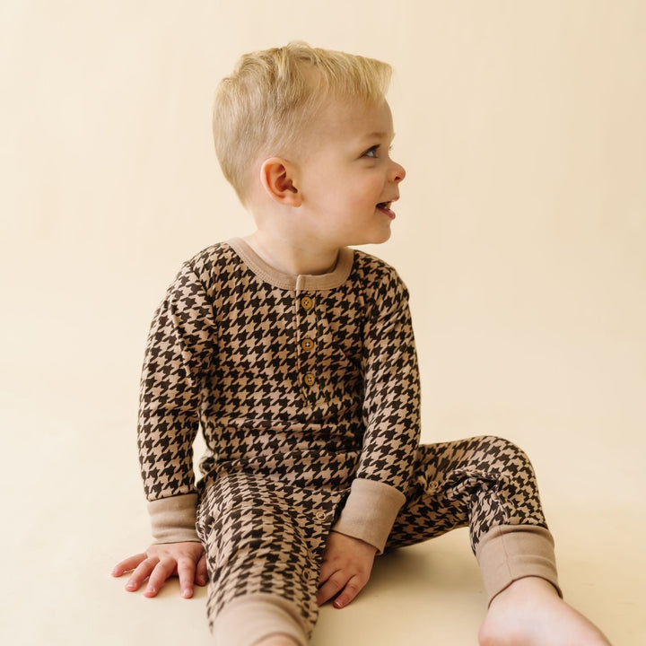 Organic Button Romper - Houndstooth by Makemake