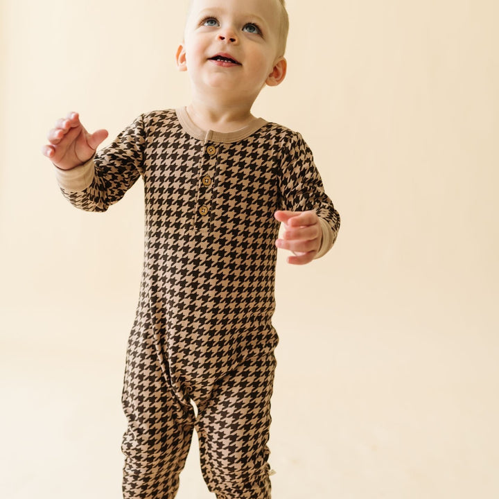 Organic Button Romper - Houndstooth by Makemake