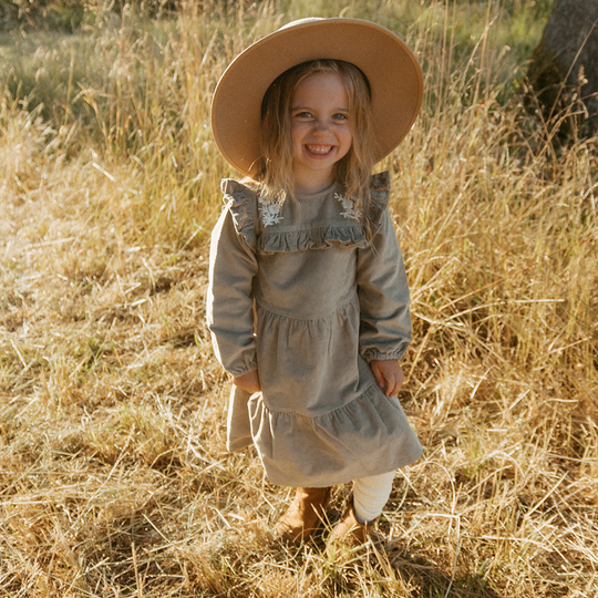 Organic Embroidered Corduroy Dress - Olive by Makemake