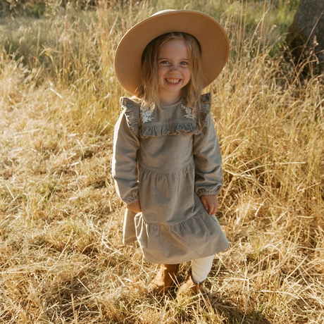 Organic Embroidered Corduroy Dress - Olive by Makemake