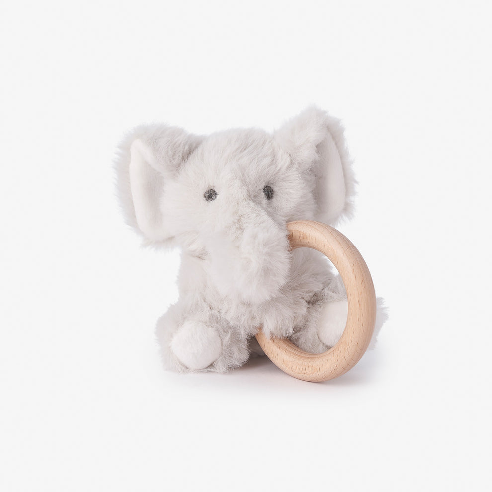 Plush Wooden Ring Rattle - Elephant by Elegant Baby