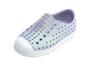 Native Jefferson Bio-Bling kids shoes in Future Purple Bling and Shell White