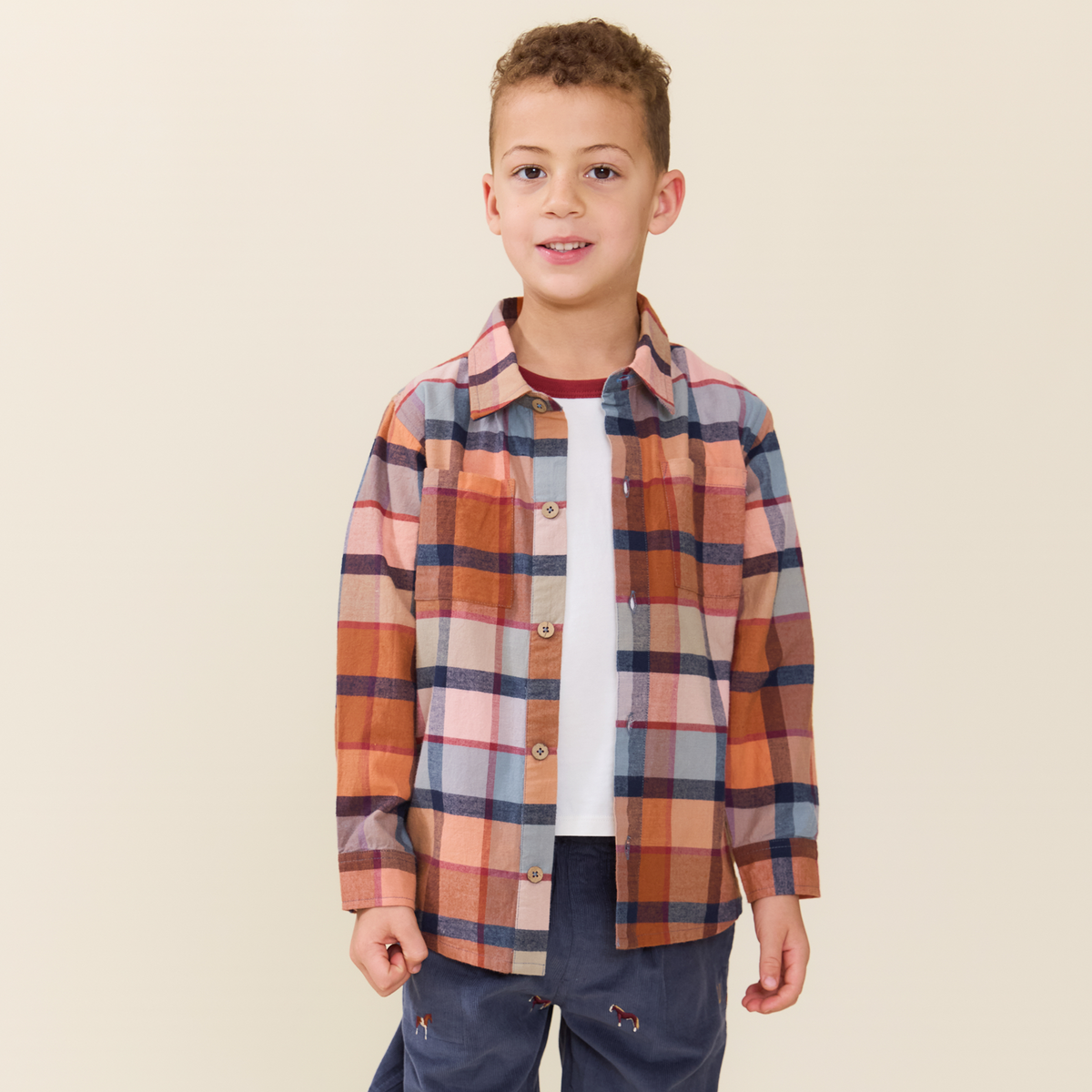 Boys Long Sleeve Jack Shirt- Hayride Plaid by Pink Chicken