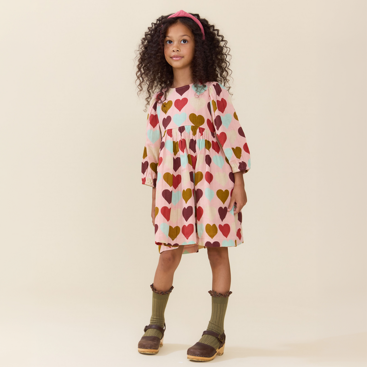 Girls Bea Dress- Multi Harvest Hearts by Pink Chicken