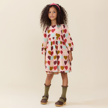 Girls Bea Dress- Multi Harvest Hearts by Pink Chicken