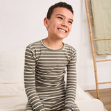 Farm Green Striped Modal Rib PJ Set by Petit Lem