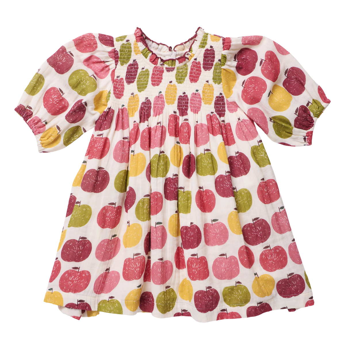 Girls Puff Sleeve Stevie- Pink Delicious Apples by Pink Chicken