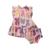 Baby Girls Harper Dress Set- Patterned Bows by Pink Chicken