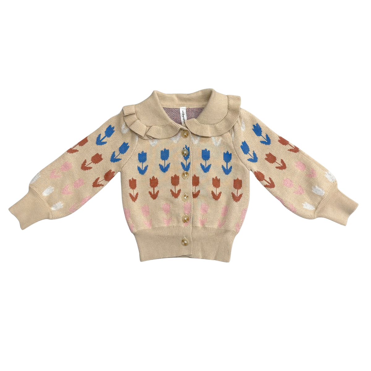 Girls Floral Knit Cardigan- Beige Tulip Intarsia by Babysprouts