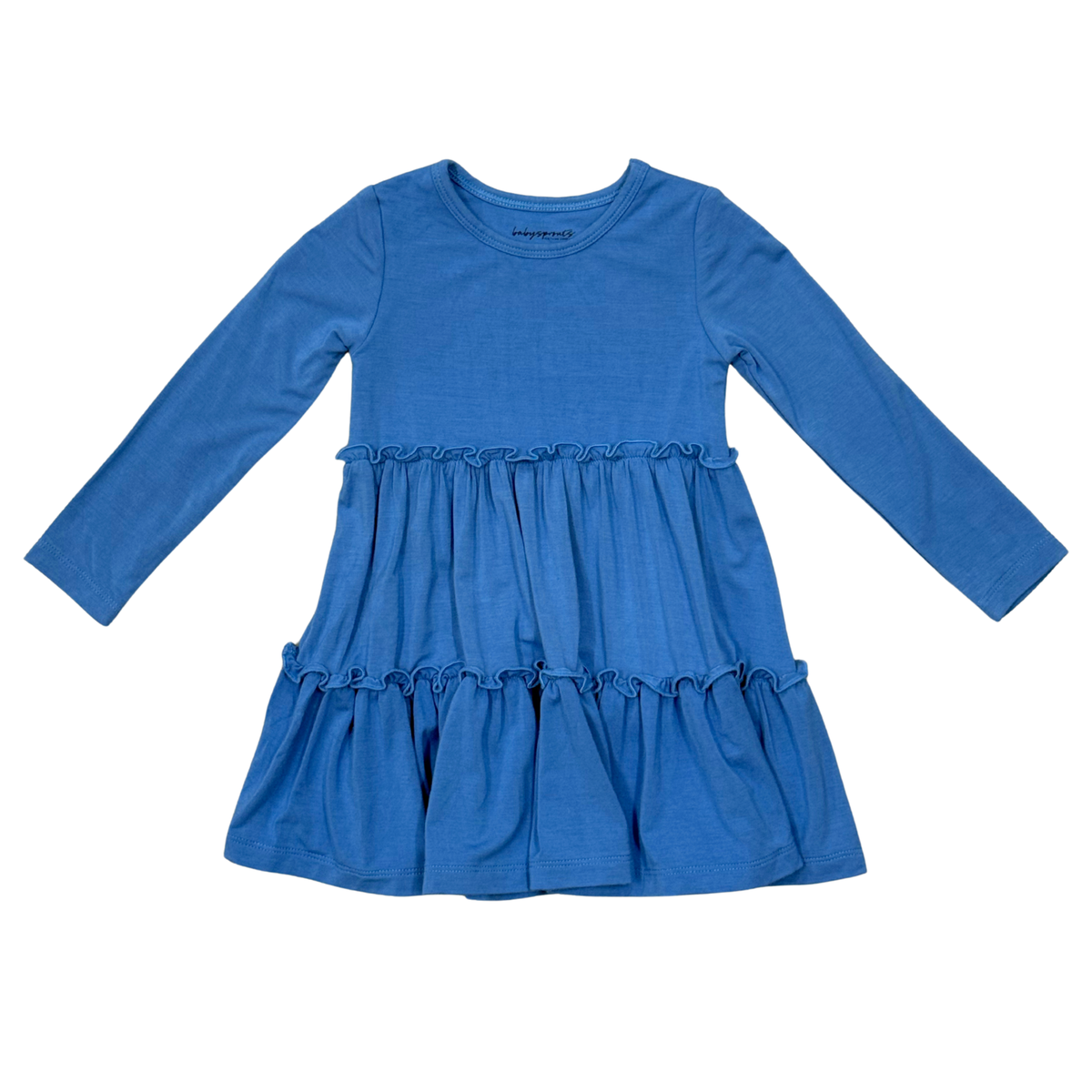 Girls L/S Double Tiered Dress- Stonewash by Babysprouts