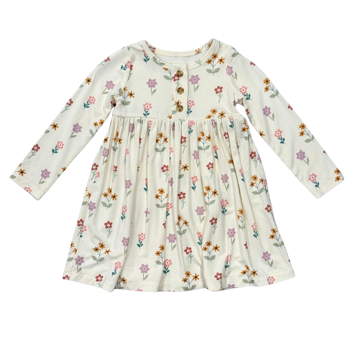 Long Sleeve Henley Dress- Meadow Bloom by Babysprouts