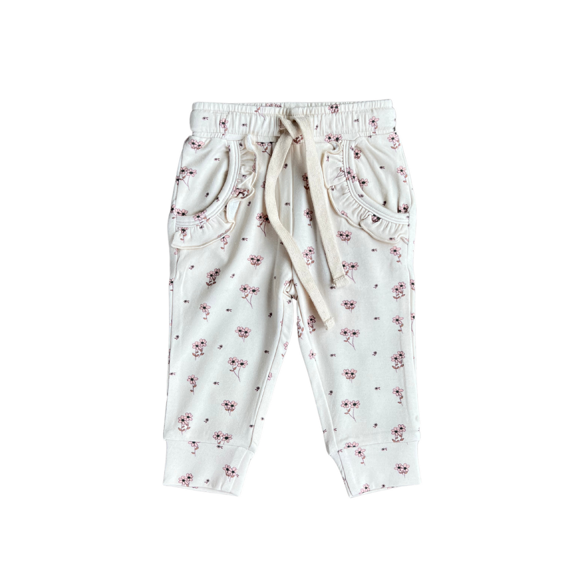 Girl's Ruffle Joggers - Mini Floral in Cream by babysprouts