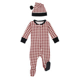 Holiday 2-Way Zipper Footie & Cap Set in Crimson Plaid by L'ovedbaby