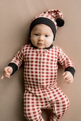 Holiday 2-Way Zipper Footie & Cap Set in Crimson Plaid by L'ovedbaby