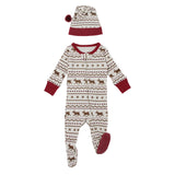 Holiday 2-Way Zipper Footie & Cap Set in Fair Isle Rudolph by L'ovedbaby