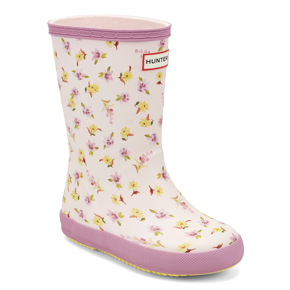 Kids First Classic Rain Boots- Purple Floral Print by Hunter Boots