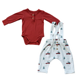 Henley Bodysuit & Suspenders Set- Christmas Truck by Babysprouts