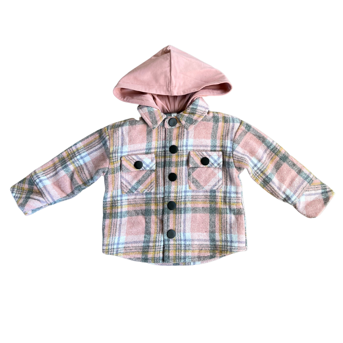 Hooded Shacket - Pink Plaid by babysprouts