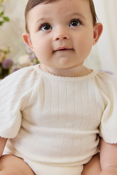 Organic Cotton Josephine Playsuit- Sweet Heart Pointelle Parchment by Jamie Kay