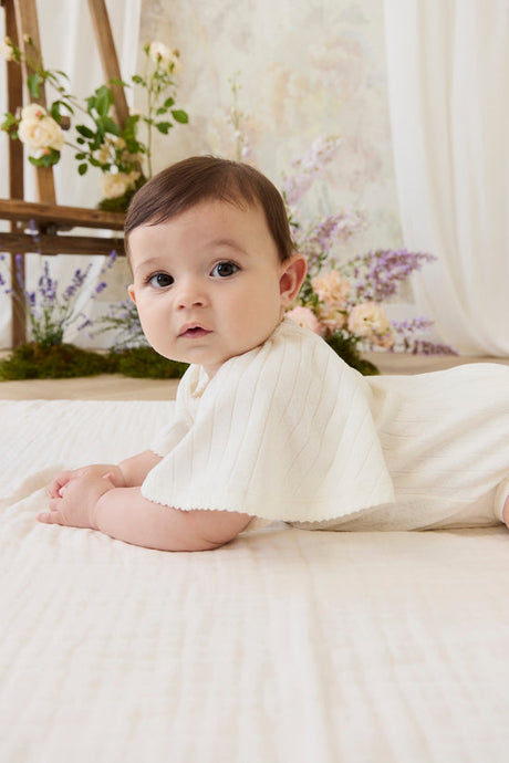Organic Cotton Josephine Playsuit- Sweet Heart Pointelle Parchment by Jamie Kay