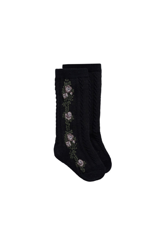 Tasha Floral Jacquard Sock - Black Beauty by Jamie Kay