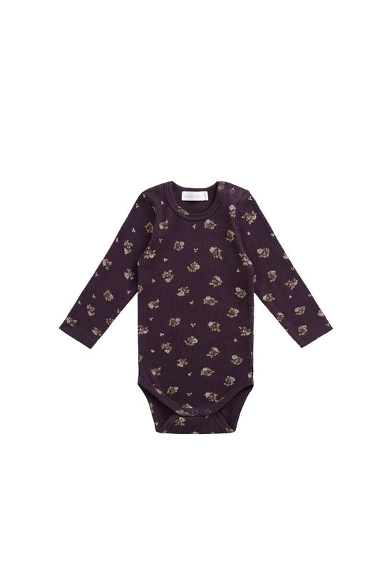 Organic Cotton Fine Rib Long Sleeve Bodysuit- Simone Huckleberry by Jamie Kay