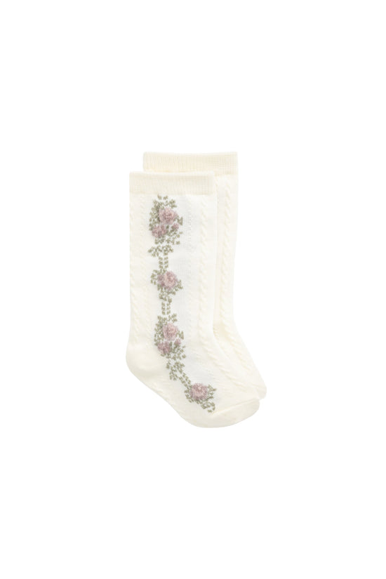 Tasha Floral Jacquard Sock - Egret by Jamie Kay
