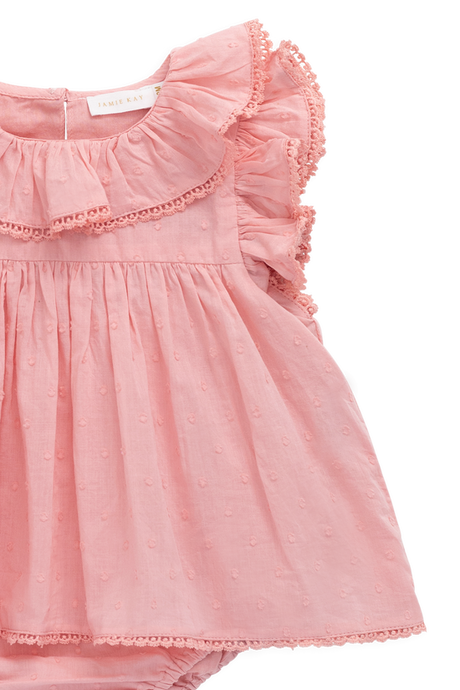 Organic Cotton Frannie Playsuit- Swiss Pink by Jamie Kay