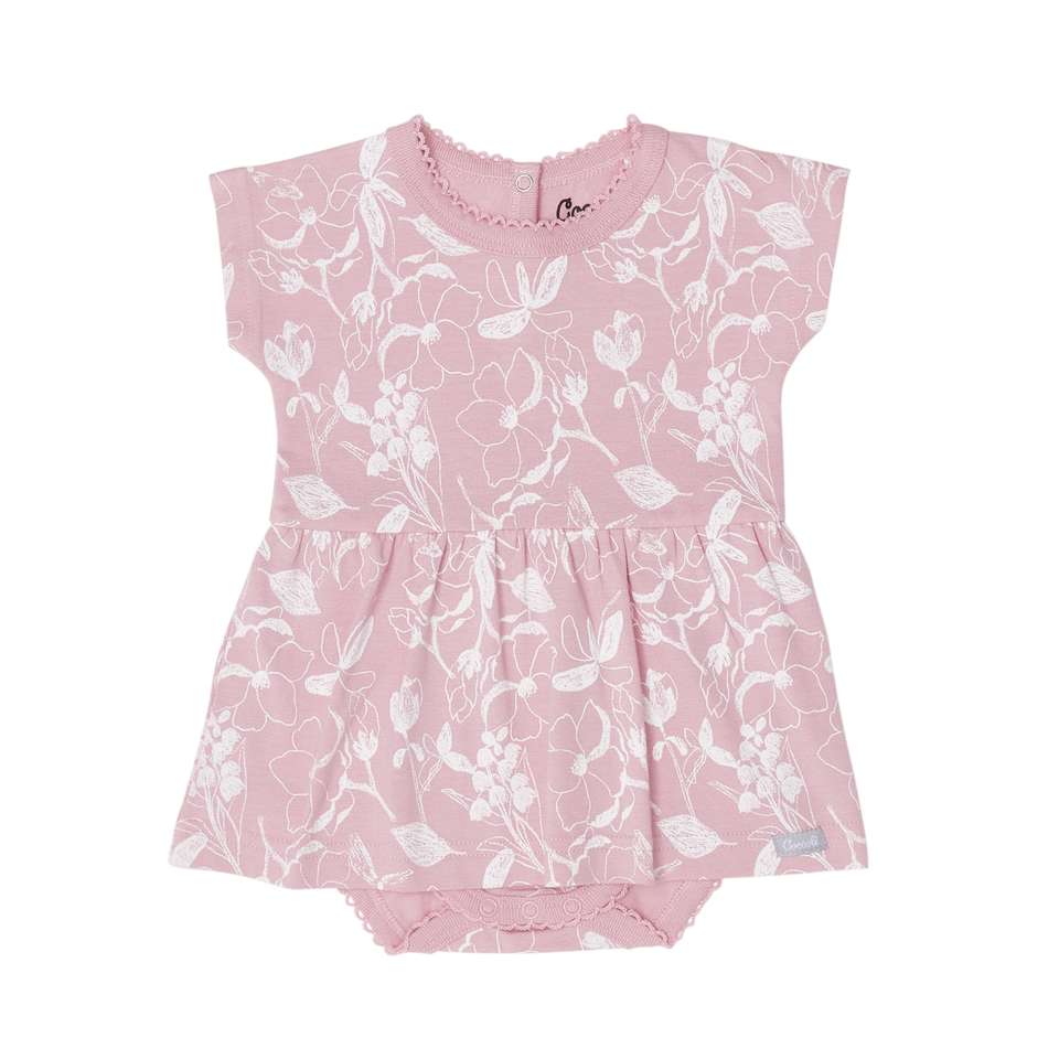 Skirted Romper in Flowers on Silver Pink by Coccoli