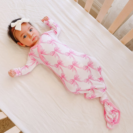 Bamboo Newborn Knotted Gown- Bow My Gosh by Copper Pearl