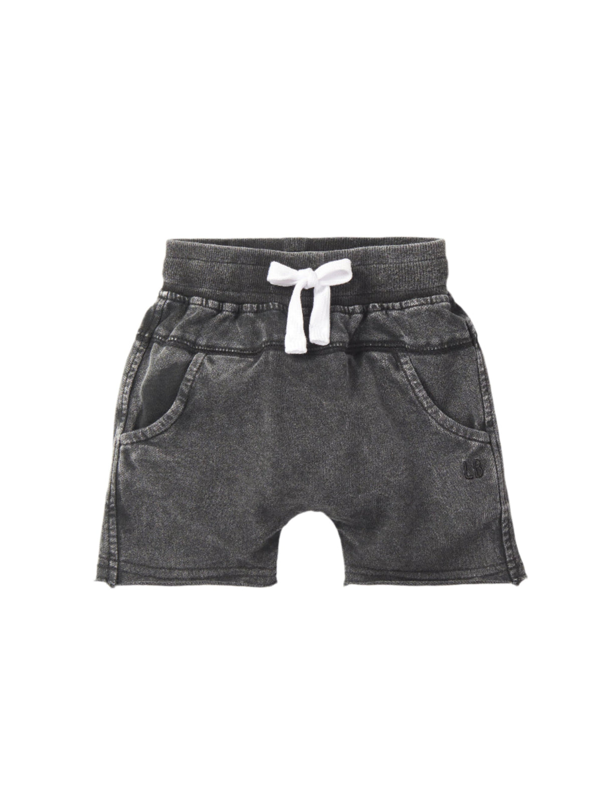 Acid Wash Raw Edge Harem Short- Black by Little Bipsy