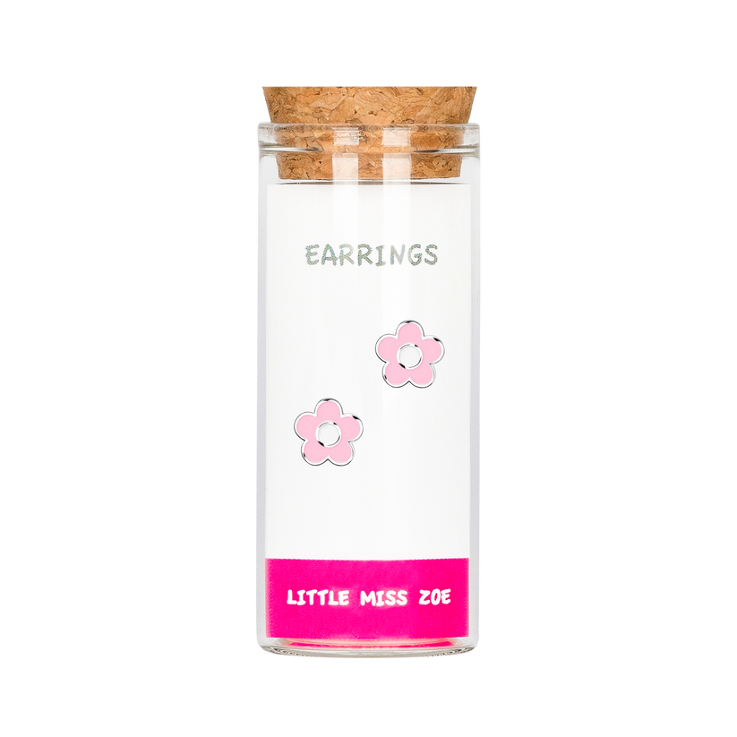Pink Flower Stud Earrings in a Bottle by Little Miss Zoe