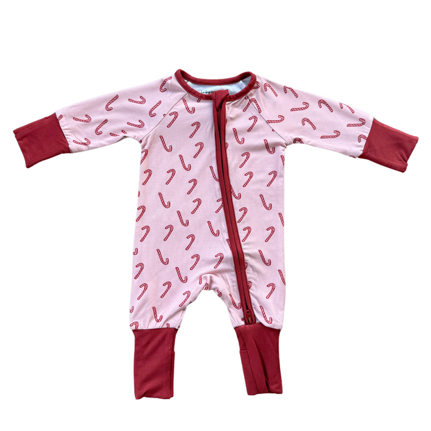 Long Sleeve Zip Romper- Candy Cane by Babysprouts