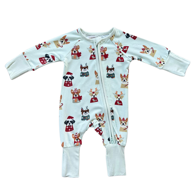 Long Sleeve Zip Romper- Christmas Dogs by Babysprouts