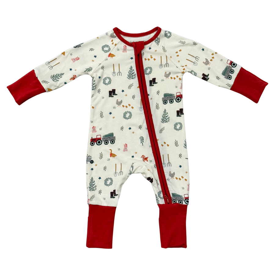 Long Sleeve Zip Romper- Christmas Farm by Babysprouts