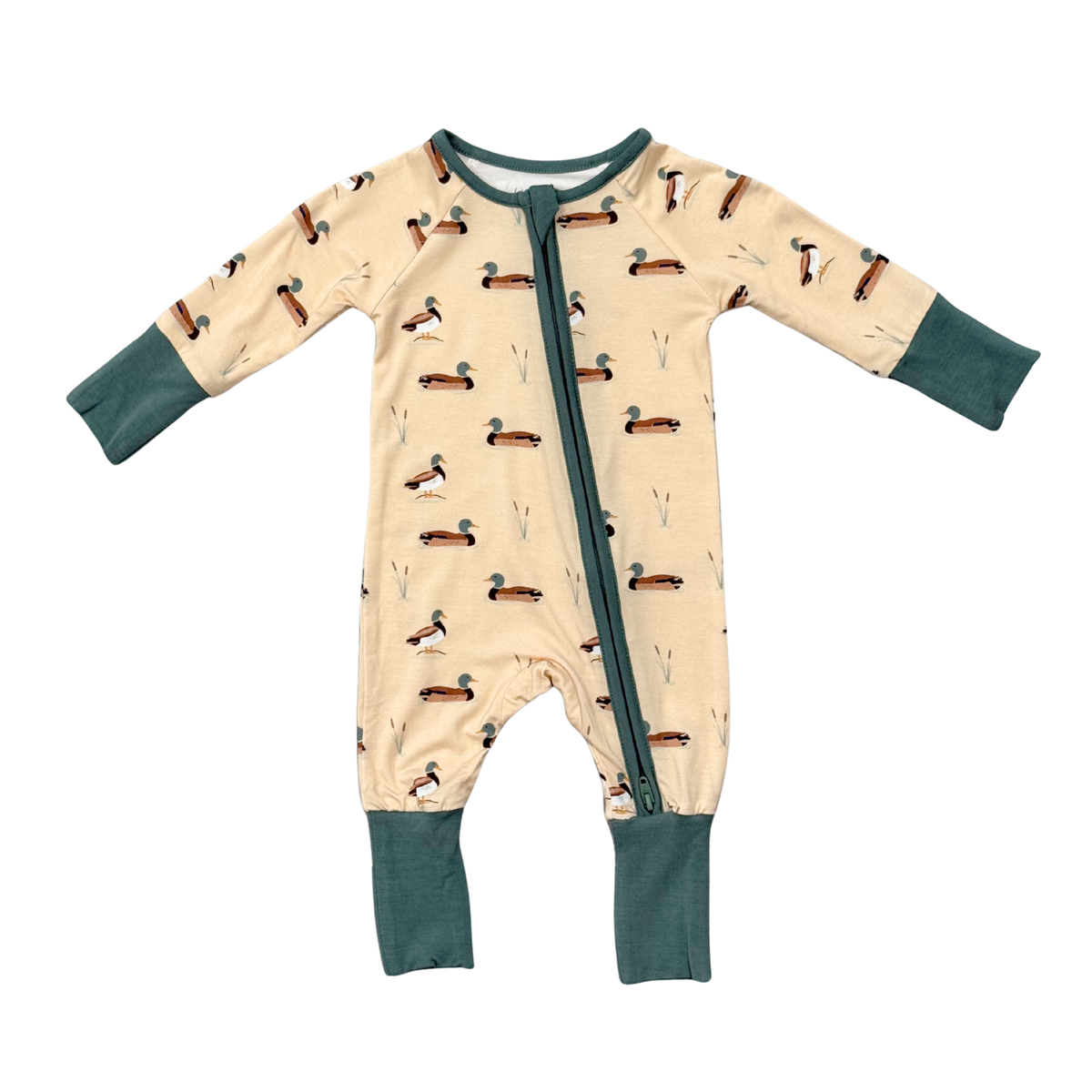 Long Sleeve Zip Romper- Mallard Ducks by Babysprouts