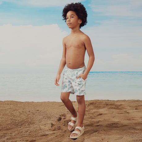 Jungle Leaves Print on Off-White Swim Trunks by miles the label