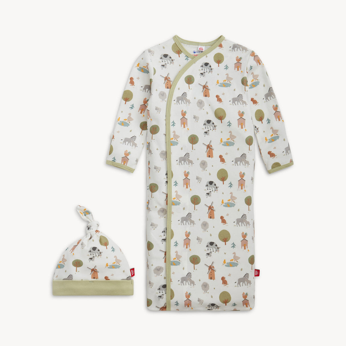 Organic Cotton Gown + Hat- Funny Farm by Magnetic Me