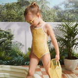 Hibiscus Print on Golden Hour Plush Swimsuit by miles the label.