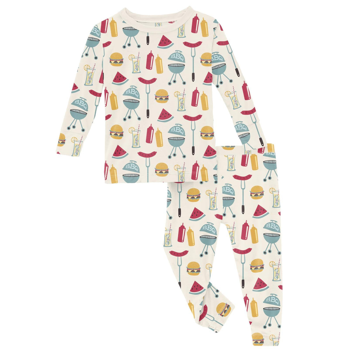 Print Long Sleeve Pajama Set in Natural BBQ by Kickee