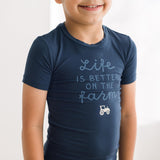 Short Sleeve Graphic Tee Pajama Set- Denim Tractors & Windmills by Kickee Pants