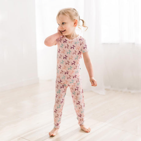 Short Sleeve Pajama Set in Shrinking Violet Balloon Dogs by Kickee Pants