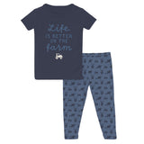 Short Sleeve Graphic Tee Pajama Set- Denim Tractors & Windmills by Kickee Pants