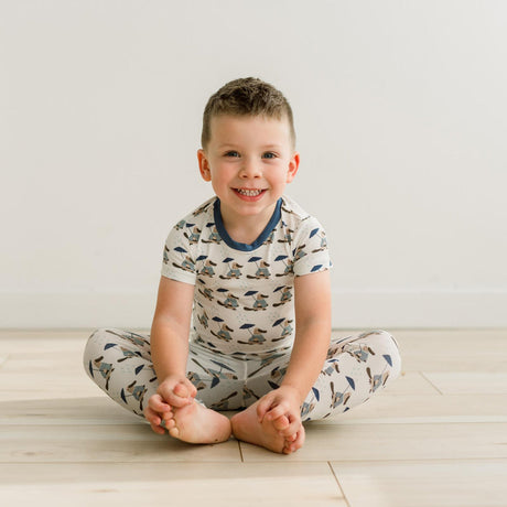 Print Short Sleeve Pajama Set- Natural Rainy Day Platypus by Kickee Pants