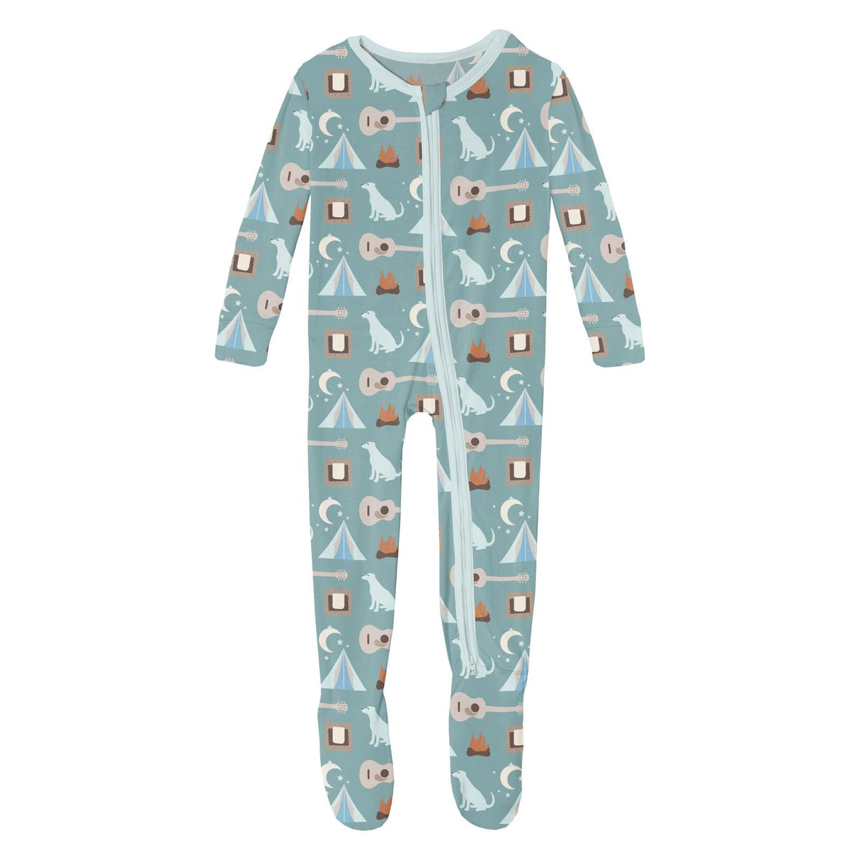 Print Footie with 2 Way Zipper in Jade Campfire by Kickee