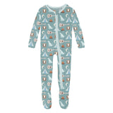 Print Footie with 2 Way Zipper in Jade Campfire by Kickee