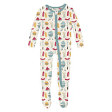 Print Footie w/ 2 Way Zipper in Natural BBQ by Kickee